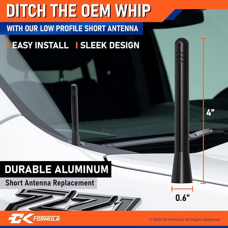 CK FORMULA 4-Inch Black Truck Antenna for Chevy Silverado & GMC Sierra (1999–2025), Solid Billet Aluminum, Car Wash Safe, Short Replacement Antenna, Antenna para Carro, Truck Accessories - Image 3